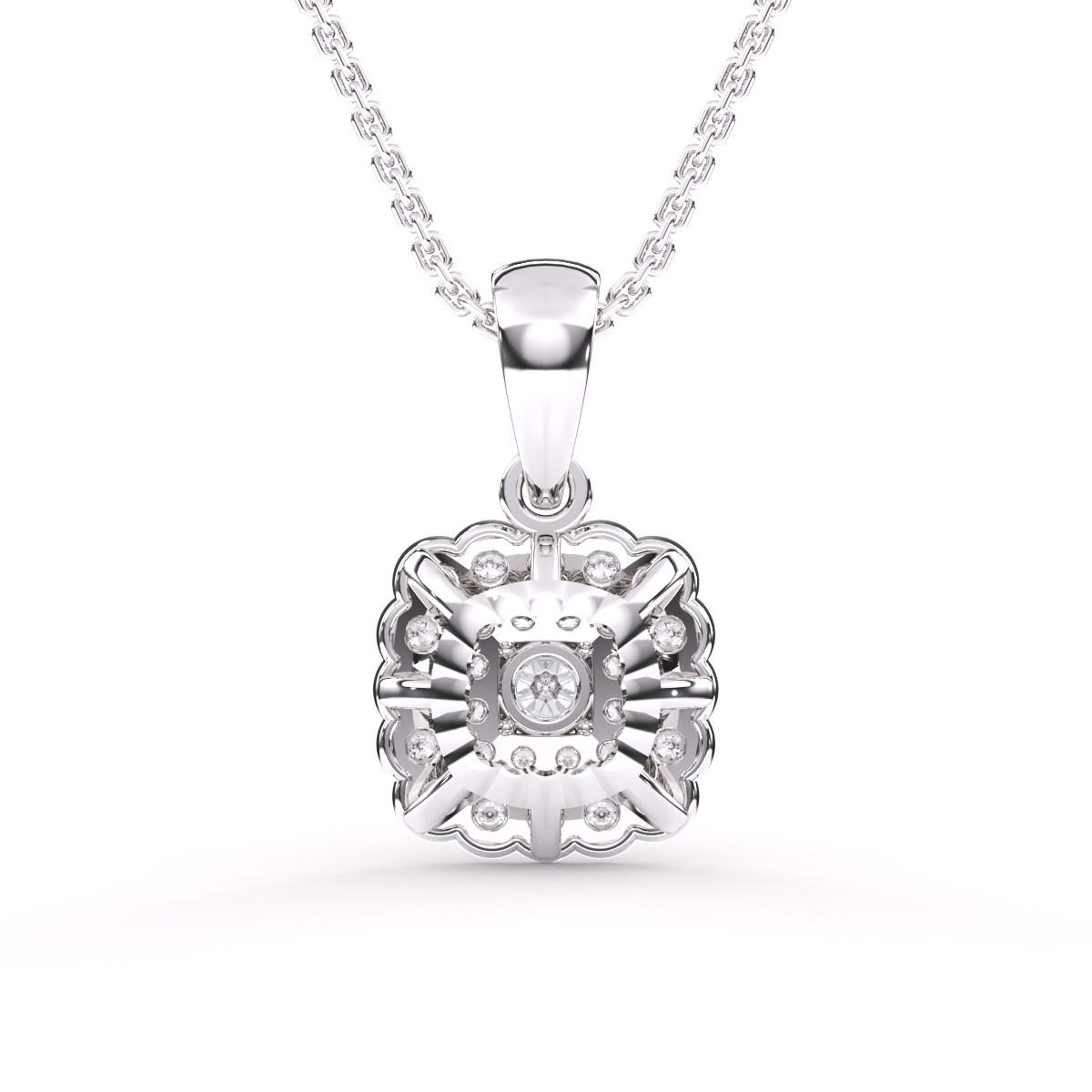 Square Shaped Double Halo Diamond Pendant